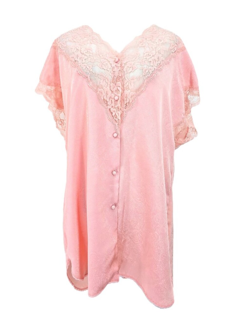 Vintage Val Mode Lingerie Blush Peach Lace Button Front Nightgown Women Size L